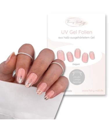 Fairy Nail UV nail foils self-adhesive gel foils half cured 16 pieces nail wraps nail polish strips to stick on (Elegant)