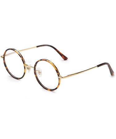 Retro Round Reading Glasses Blue Light Blocking Metal Frame Spring Hinge Reader Vintage Eyeglasses for Women Men 0 Tortoiseshell