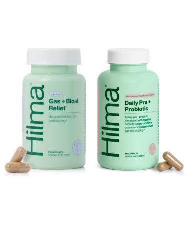 Hilma Healthy Gut & Bloat Support Bundle - Gas & Bloat Relief (50 Vegan Capsules) with Lemon Balm Fennel & Peppermint Leaf + Daily Pre & Probiotic with Herbs (60 Vegan Capsules) for a Healthy Gut