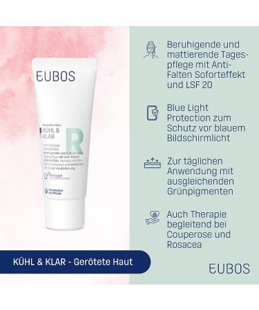 Eubos Cool & Clear Anti-Reddening Day Cream 40ml | Dermatologist Recommended | Blue Light Protection | Ideal for Reddened Skin & SPF 20 - Buy Online on GoSupps.com