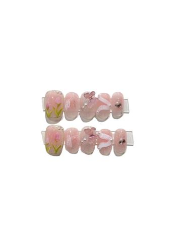 Handmade acrylic pink blush wearable false nails with glue full cover short press on nails lovely girls Nail enhancement (Color : 9 Size : S)