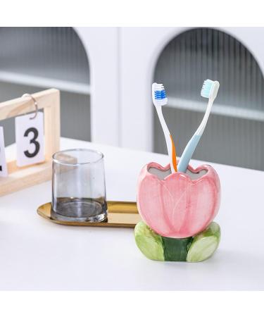 EJOTSTSD Makeup Brush Holder Ceramic Tulip Shaped Pen Holder Multi-Purpose Decorative Desk Organizer for Cosmetic/Flower/Toothbrush Cute Gifts for Women/Kids Valentine's Day/Mother's Day/Xtmas Pink - Buy Online on GoSupps.com