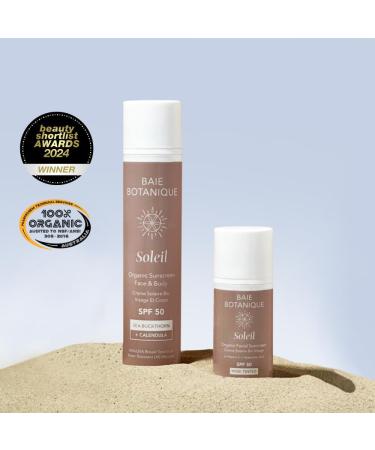 Baie Botanique Soleil - Natural Organic Mineral Non Toxic Sunscreen (Face Sunscreen Non Tinted 36g + Face & Body Sunscreen 110g 146g) 110 g (Pack of 1) Face Sunscreen Non Tinted 36g + Face & Body Sunscreen 110g - Buy Online on GoSupps.com