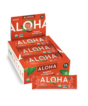 ALOHA Organic Plant Based Protein Bars - Peanut Butter Cup Bar - 12 Bars, Vegan, Low Sugar, Gluten-Free, Paleo, Low Carb, Non-GMO, No Stevia, No Erythritol