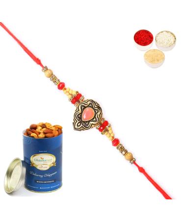 Ghasitaram Gifts Rakhi for Brother Rakhis Online - 8487 Premium Rakhi with 100 GMS of Dryfruits Mix Can