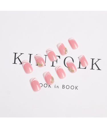 Buy Square Press on Nails - Luxurious Rhinestone Short Fake Nails with Apricot Design | 24 Pcs Glossy Nude Artificial Nails for Women - International Shipping Available - Buy Online on GoSupps.com