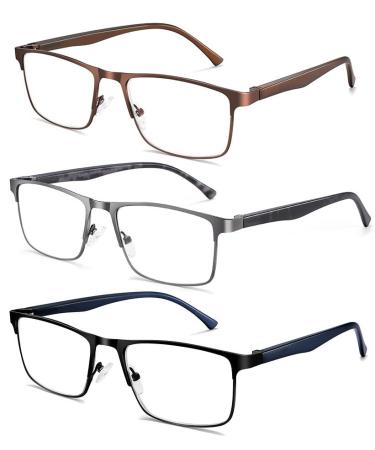 Reading Glasses for Men - Spring Hinge - Comfortable metal reading glasses Blue Light Blocking Computer UV-Eye Strain-Glare Glasses for Reading- 3 Pairs 3pcs Mix Color 1.25 x