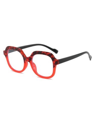 SERONI Tr90 Polygon Frame Blue Light Blocking Glasses for Women Men Anti UV Ray Computer Reading Glasses for Women Men Leopard-red 65 Millimeters