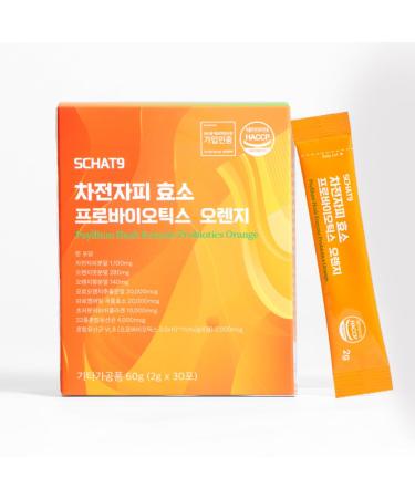 SCHAT9 Psyllium Husk Enzyme Probiotics Orange Daily Fiber & Digestive Health Supplement with Probiotics Moro Orange C3G & Enzymes No Sugar No Preservatives 105g Box Made in Korea