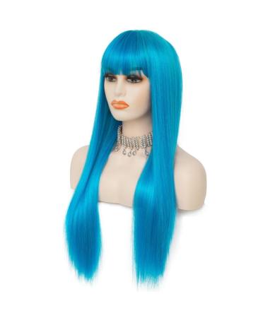 Long Blue Wig with Bangs - Heat Resistant Synthetic Hair for Cosplay & Daily Wear - Perfect for Halloween - Buy Online on GoSupps.com