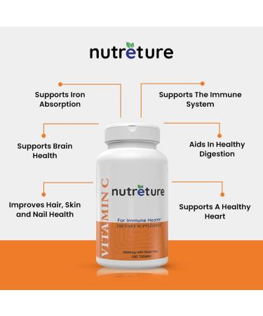 NUTRETURE Vitamin C 1000mg 100 Tablets | Immune Health & Antioxidant Support for Men and Women - Buy Online on GoSupps.com