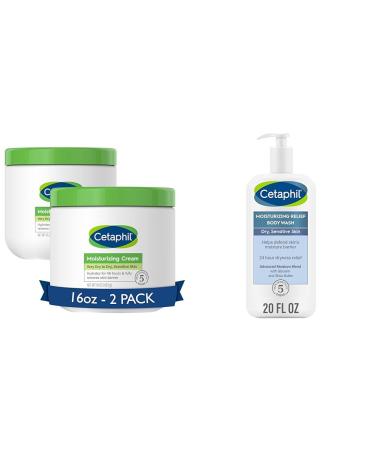 Cetaphil Body Moisturizer Hydrating Moisturizing Cream for Dry to Very Dry & Body Wash NEW Moisturizing Relief Body Wash for Sensitive Skin