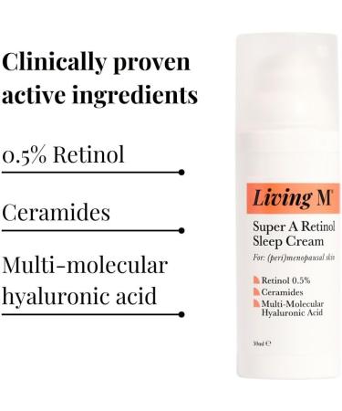 Living M Super A Retinol Sleep Cream Firming Collagen Boosting Retinol Cream for Menopause & Midlife Skin 0.5% Retinol Ceramides Hyaluronic Acid Vegan Fragrance Free - Made In UK - 50ml. - Buy Online on GoSupps.com
