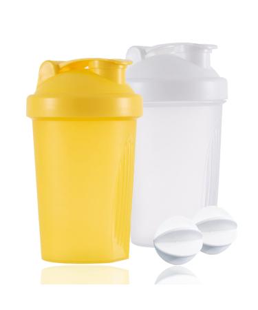 HIUSITY Shaker Protein Shake Protein Shaker with Ball for Super Creamy Fitness Protein Shakes Protein Shake Cup Gym Shaker Durable Leak-Proof Odorless Shake Cup 400ml 400ML White+yellow