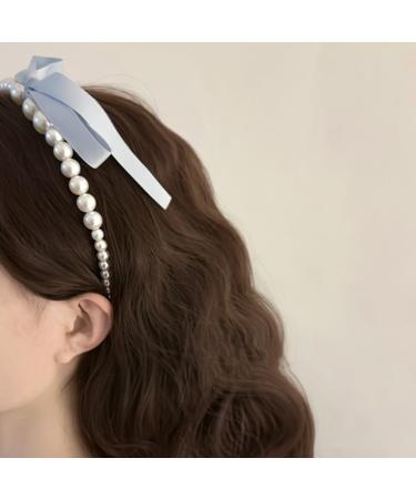 hgnxa Pearls Bowknot Headbands for Woman Girl Ribbon Hairband for Skincare Makeup Delicate Hairband for Girl Taking Photo Blue - Buy Online on GoSupps.com