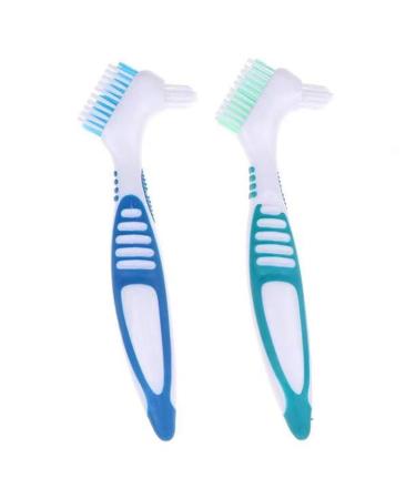 NAUZE 2 Pieces Double Bristle Head Denture Cleaning Brush Soft Bristles False Teeth Cleaning Brush for Denture Care Brush