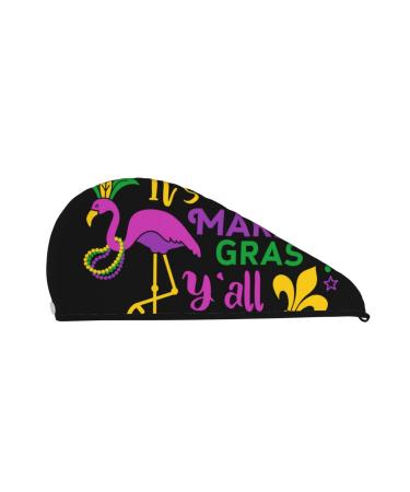 Mardi Gras with Flamingo Microfiber Hair Towel Soft Super Absorbent Hair Towel Wrap for Women Coral Velvet Quick Dry Hair Cap for Long Curly and Thick Hair
