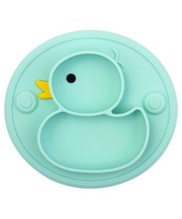 Silicone Baby Plate with Suction | Divided Duck Dishes for Kids | BPA-Free & Microwave Safe | Green - Buy Online on GoSupps.com