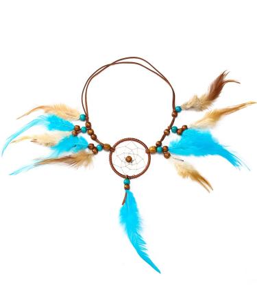 Boho Feather Headband Dream Catcher Hair Band - Handmade Tassel Headpiece for Women and Girls (Blue) - Buy Online on GoSupps.com