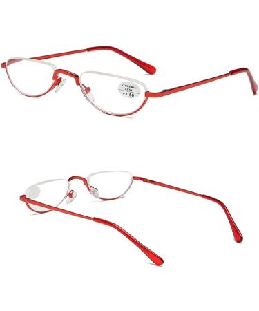 Stylish Half-Moon Reading Glasses for Men & Women | Anti Eyestrain Metal Frame Eyeglasses - Red 2.5x - Buy Online on GoSupps.com