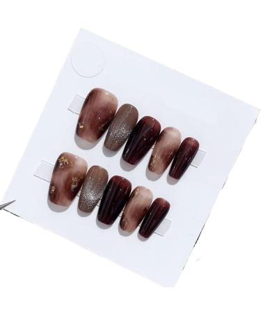 Handmade Autumn and Winter Halo Dye Nail Makeup Wearable Detachable Nail Makeup False Nails(L)