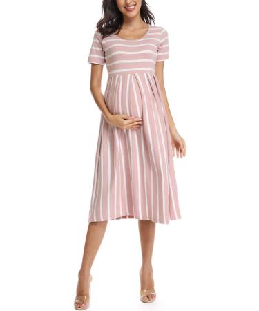 Love2Mi Maternity Dress XL Dark Pink White Stripe - Short-Sleeve A-Line Midi Pregnant Dress - Buy Online on GoSupps.com