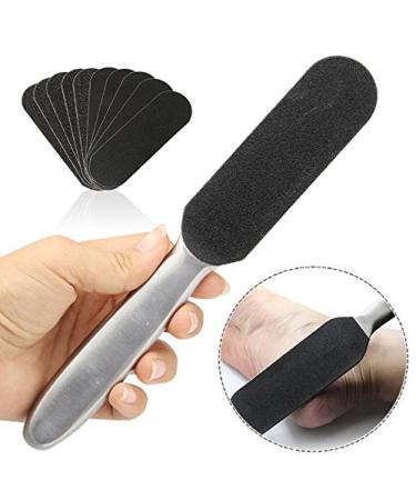 OFKPO stainless steel double-sided foot file with 10 replacement sandpapers professional callus rasp for pedicure and foot care