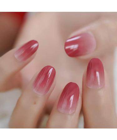 Coolnail Gradient Ombre Pink French False Nails - Oval Round Press On UV Fake Nail Tips with Glue Sticker | Daily Office Finger Wear - Buy Online on GoSupps.com