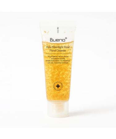 Bueno+ Pure Moonlight Rose Floral Cleanser | Gentle Daily Face Wash with Rose Petals | Mild Exfoliating & Hydrating Vegan Gel | For All Skin Types | 1.01 fl. oz