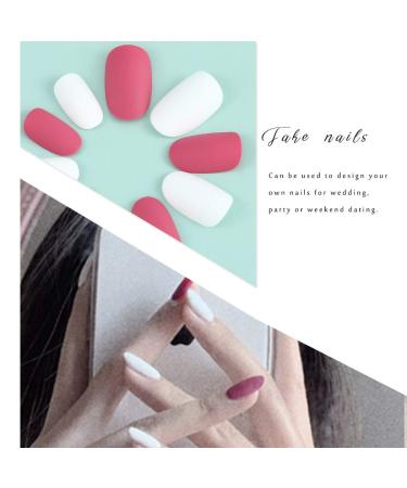 Buy Sethain Matt Oval False Nails Tips - Pink & White Long Press-On Nails | 24 Complete Cover Nail Set for Women & Girls - International Shipping Available - Buy Online on GoSupps.com