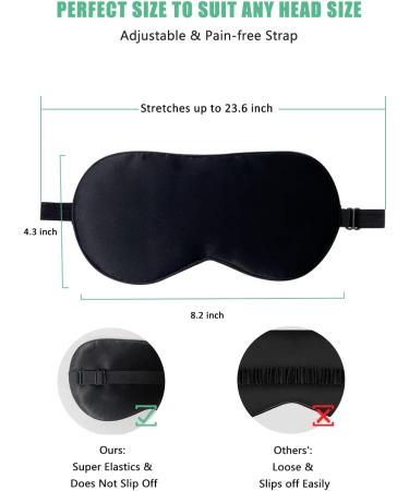 2 Pack 100% Pure Silk Sleep Mask Set - Adjustable Strap, Blocks Light, Reduces Puffy Eyes - BeeVines Eye Shade Cover - Ideal for Sleeping - Black & Pink - Buy Online on GoSupps.com