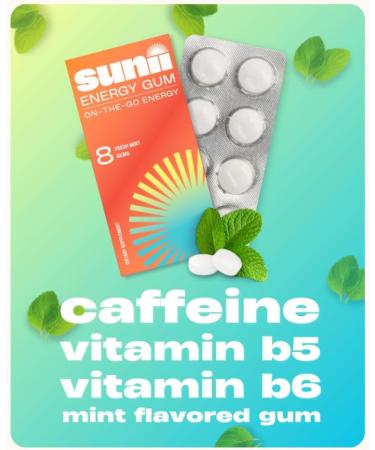 Sunii Energy Gum - 100mg Caffeine for Quick Energy Boost | Sugar-Free Gluten-Free Perfect for Workouts & Studying | 5 Calories - Buy Online on GoSupps.com