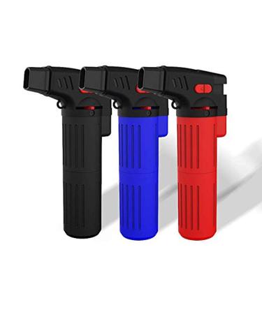 TopSupreme Torch Lighter Have Flashlight and Infrared Ray Gas Refillable Butane Torch Lighter 3 Colors Pack of 1 Box