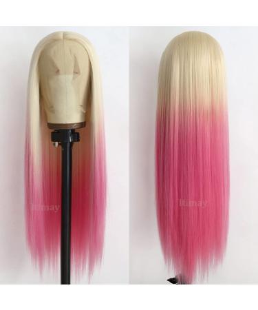 Itimay Long Straight Blonde to Pink Ombre Synthetic Lace Front Wig - Heat Resistant & Glueless - Buy Online on GoSupps.com