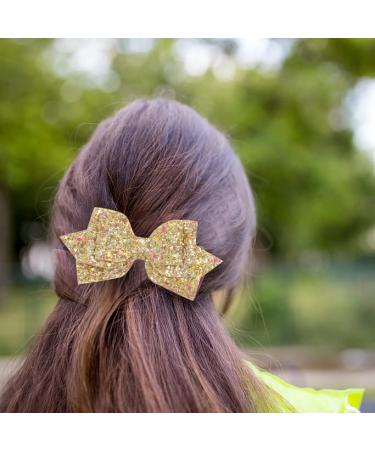 12 Large Glitter Hair Bows - 5 Inch Gold Sequins Clips for Girls, Teens, Women - Buy Online on GoSupps.com