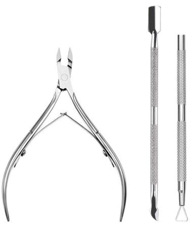 Professional Stainless Steel Cuticle Care Kit - 3 Piece - Cuticle Cutters Nipper - Pushers and Tidy - Stainless Steel - Cuticle Remover Tool Set