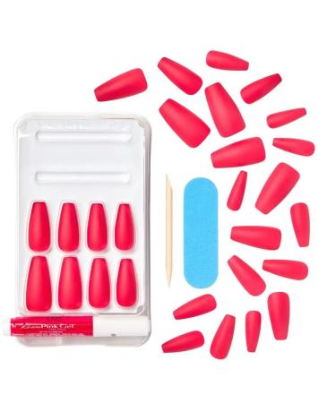 KISS Red Gel Fantasy Sculpted Fake Nails 'Love' Kit with 28 Glue-On Nails: Long Coffin Shape, Ready-to-Wear Gel Nails with Pink Nail Glue & Manicure Tools - Buy Online on GoSupps.com