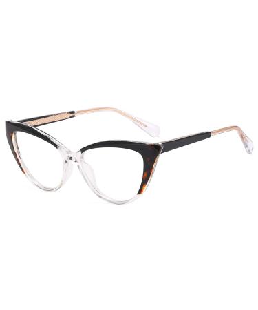 kachawoo Cat Eye Glasses Frame for Computer Women Blue Light Blocking Eyeglasses TR90 Frame Eyewear Black Leopard Frame