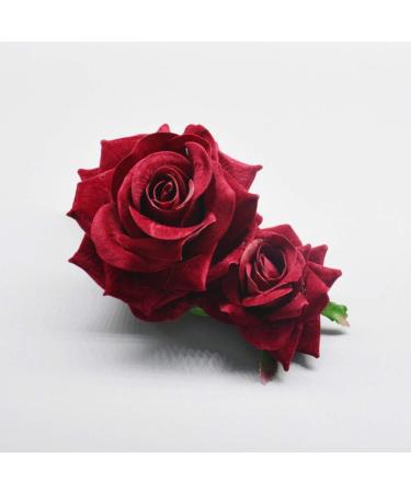 SOLUSTRE Flower Hairpin Rose Hair Clip Elegant Flower Bobby Pin Women Rose Flower Hair Accessories for Ladies Girls Valentines Day Decoration Wine Red - Buy Online on GoSupps.com