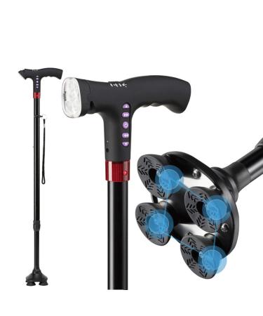 Telescopic Walking Stick Lightweight Walking Cane for Men or Women Seniors Adjustable Crutch with LED Flashlight and Panic Alarm FM Radio with Grip Handle Surprise Gift