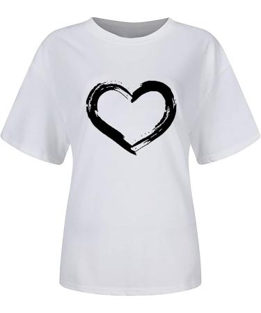 Valentine's Day Women's T-Shirt - Cute Heart Print, White, Large - Buy Online on GoSupps.com