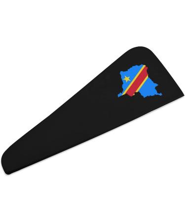 Congo Flag Map Microfiber Hair Towel Wrap for Women - Super Absorbent 10"x26" Hair Turban with Button - Buy Online on GoSupps.com