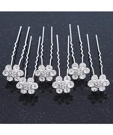 Bridal/Wedding/Prom/Party Set Of 6 Clear Austrian Crystal Daisy Flower Hair Pins In Silver Tone - Buy Online on GoSupps.com