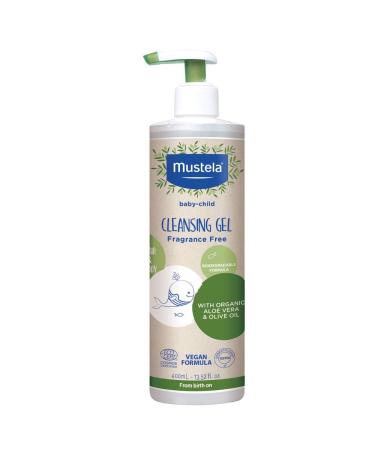 Mustela Certified Organic Cleansing Gel - Natural Hair & Body Wash with Olive Oil & Aloe Vera - For Baby, Kid & Adult - Fragrance Free, Tear Free, Vegan & Biodegradable - 13.52 fl. oz.
