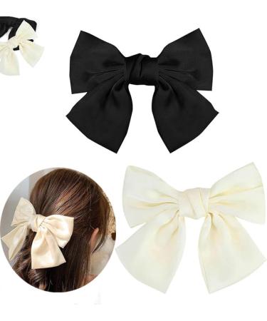 2Pcs Bow Hair Clips Satin Vintage Solid Color Bowknot French Barrette Hair Clip Solid Color Simple Hair Fastener Accessories for Women Girls
