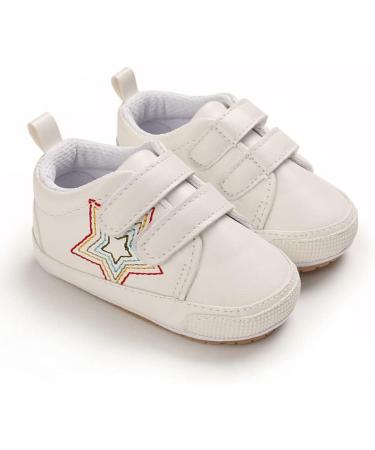 Cheerful Mario Baby First Walking Shoes - Soft PU Leather Anti-Slip Pram Shoes for Boys and Girls 6-12 Months (White Star) - Buy Online on GoSupps.com