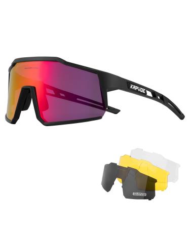 KAPVOE Polarized Cycling Glasses with 4 Interchangeable Lenses TR90 Sports Sunglasses Women Men Running 01