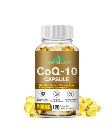 High Potency CoQ10 200mg - Vegan Gluten Free Natural Supplement for Heart Health + Stamina Support + Brain Function - 120 Servings
