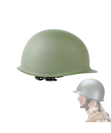AMSUER WWII US Military Steel M1 Helmet Cosplay Outdoor Army Game Collectable Replica Field Green Large