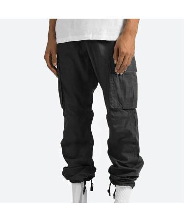 Ozmmyan Men's Cargo Pants - Solid Black Outdoor Fitness Trousers with Multiple Pockets | Medium Size - Buy Online on GoSupps.com